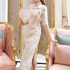Elbow-sleeve Tasseled Qipao Dress