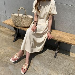 Dolman-sleeve Pintuck-waist Long Dress