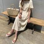 Dolman-sleeve Pintuck-waist Long Dress