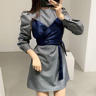 Long-sleeve Mock Two Piece Mini A-line Dress