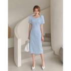 Sweetheart-neck Tie-waist Checked Dress