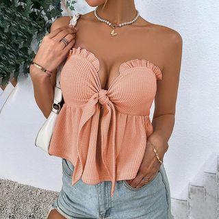 Strapless Tie-front Ruffle-trim Cropped Camisole Top