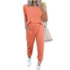 Set: Plain Short-sleeve Top + Plain Sweatpants