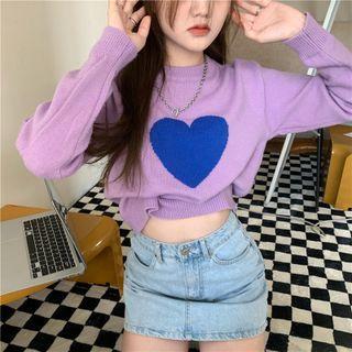 Heart Jacquard Cropped Sweater