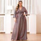Long-sleeve Sashed A-line Evening Gown