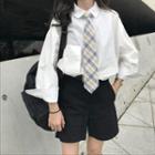 Long-sleeve Plain Shirt + Tie White - One Size