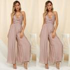 Halter-neck Ruffle Trim Wide-leg Jumpsuit