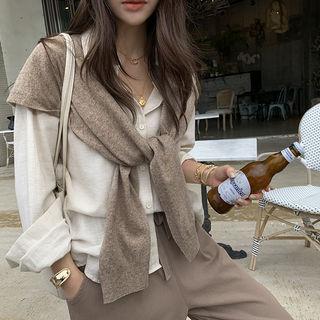 Wool Blend Scarf Knit Cardigan Beige - One Size