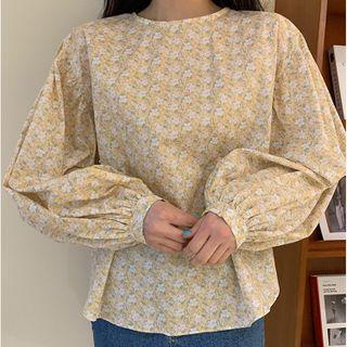 Long-sleeve Round Neck Floral Loose Fit Blouse