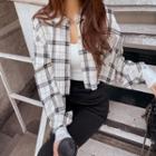 Pocket-front Plaid Cropped Shirt