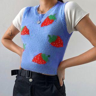 Strawberry Print Crop Knit Vest