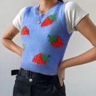 Strawberry Print Crop Knit Vest