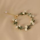 Flower Bracelet White & Green & Gold - One Size