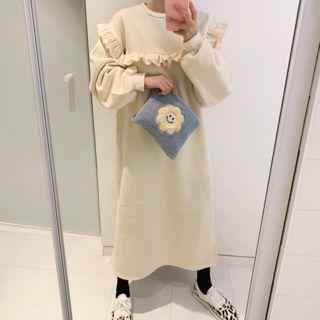 Frilled-trim Fleece-lined Long Pullover Dress
