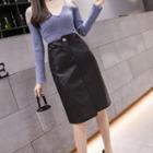 High-waist Asymmetric Faux Leather Skirt