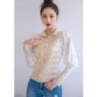 Puff-sleeve Embroidered Eyelet-lace Blouse