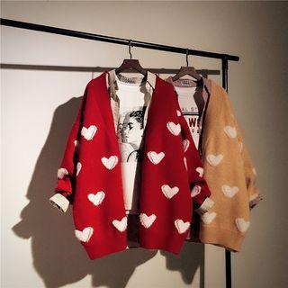 Heart Print Open-front Knit Cardigan