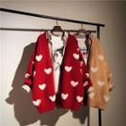 Heart Print Open-front Knit Cardigan