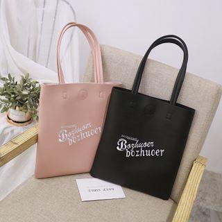Letter Embroidered Faux Leather Shopper Bag