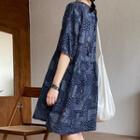Short-sleeve Patterned Drawstring Blouse / A-line Dress