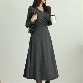 Wrap-front Brushed-fleece A-line Dress