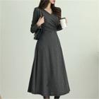 Wrap-front Brushed-fleece A-line Dress