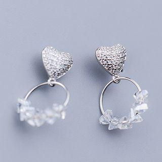 925 Sterling Silver Faux Crystal Heart Dangle Earring