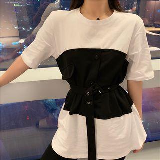 Mock Two-piece Buckled T-shirt
