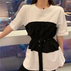Mock Two-piece Buckled T-shirt
