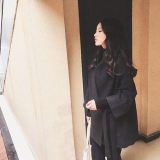 Plain Side-tie Jacket Black - One Size