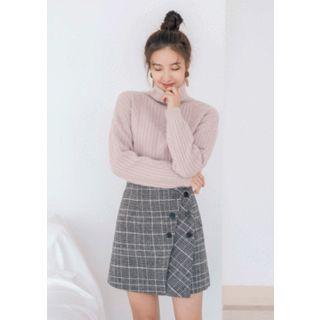 Turtleneck Pastel Color Cable Sweater