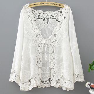 Lace Panel Lace-up Jacket White - One Size