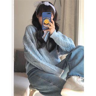 Hodded Cable-knit Cardigan Sweater - One Size