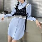 Set: Mini A-line Shirtdress + Embellished Lace Camisole Top