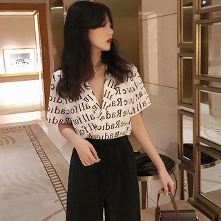 Short-sleeve Lettering Shirt / Wide Leg Pants