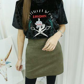 Faux-suede Band-waist Skirt