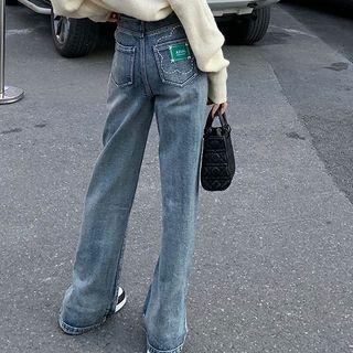 High Waist Embroidered Slit Loose Fit Jeans