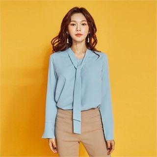 Tie-neck Pleated-back Blouse