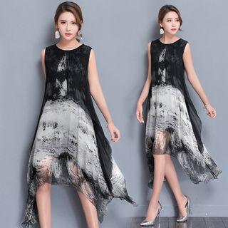 Sleeveless Hanky Hem Silk Dress