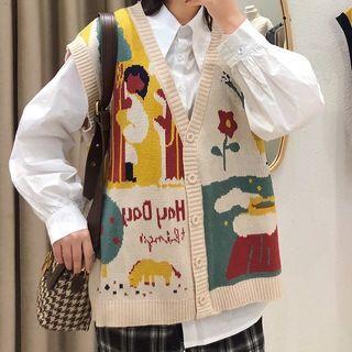 Color Block Button-up Sweater Vest