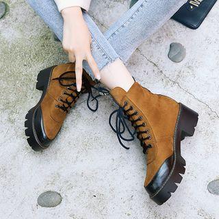 Lace-up Stitched Panel Ankle Boots