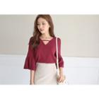Cutaway-front Frill-sleeve Top