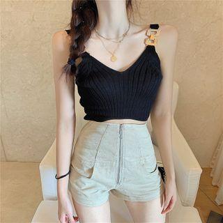 Ribbed Knit Camisole Top Black - One Size