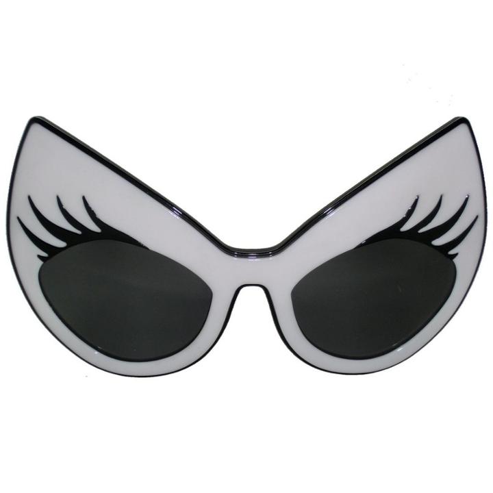 Super Cat Sunglasses (white Frame, Black Rim, Black Lashes, Smoky Gradient Lens) 1 Pc