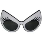 Super Cat Sunglasses (white Frame, Black Rim, Black Lashes, Smoky Gradient Lens) 1 Pc