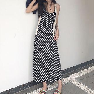Strappy Striped A-line Maxi Dress