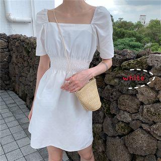Short-sleeve Smocked-waist A-line Dress