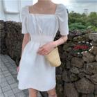 Short-sleeve Smocked-waist A-line Dress