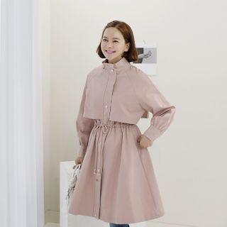 Stand-collar Drawstring-waist A-line Coat