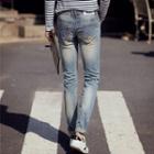 Distressed Washed Slim Fit Jeans